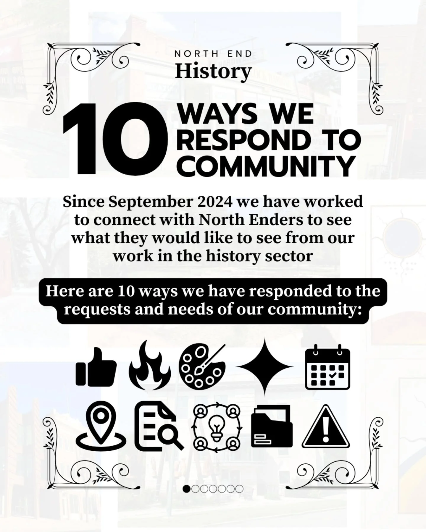 Here are 10 ways North End History works to respond to our community members who share our vision of celebrating and chronicling North End people, places, artifacts &amp; culture! ❤️
#winnipeg #history #community