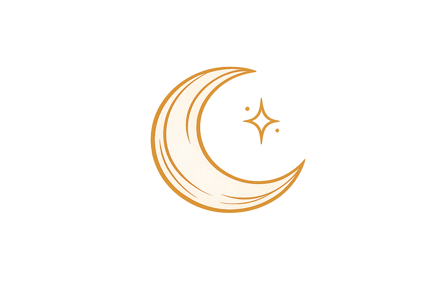 Illustration of a crescent moon and a star surrounded by a soft, glowing background in warm tones.