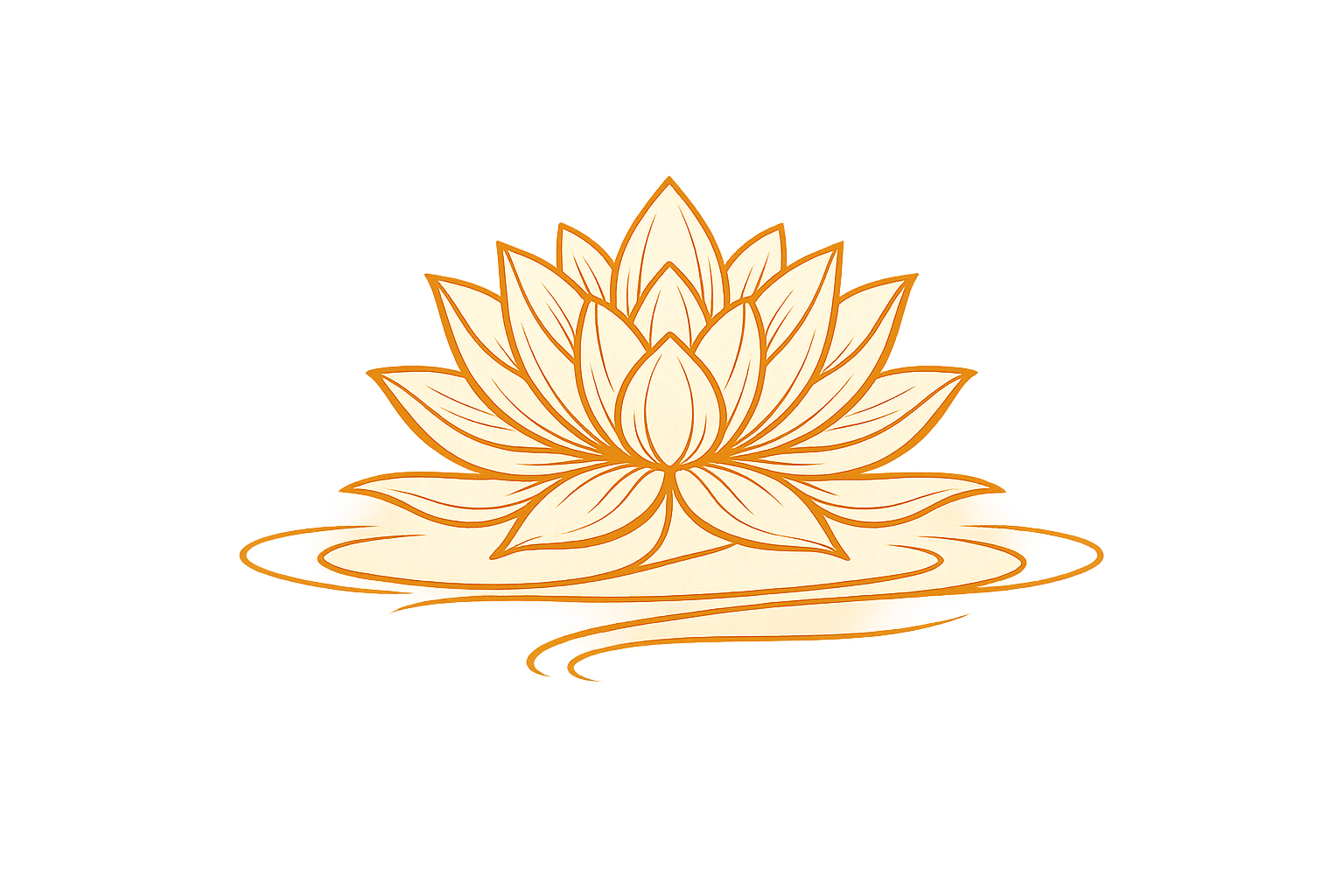 Illustration of a lotus flower with multiple petals, floating on water with subtle ripples.