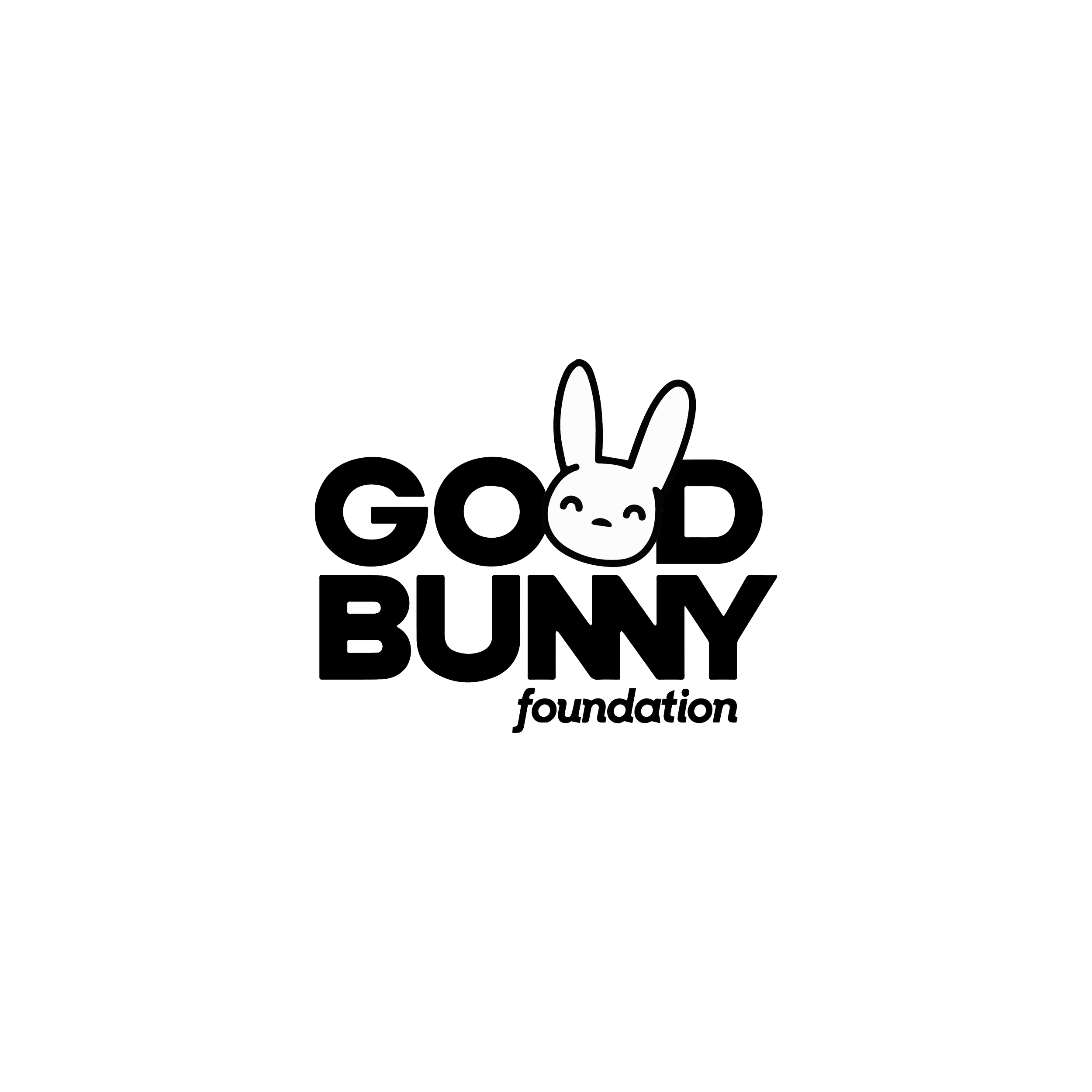 Logo of the Good Bunny Foundation, featuring a cute bunny face above the words "Good Bunny" in bold white letters, with "foundation" in smaller cursive below, on a black background.