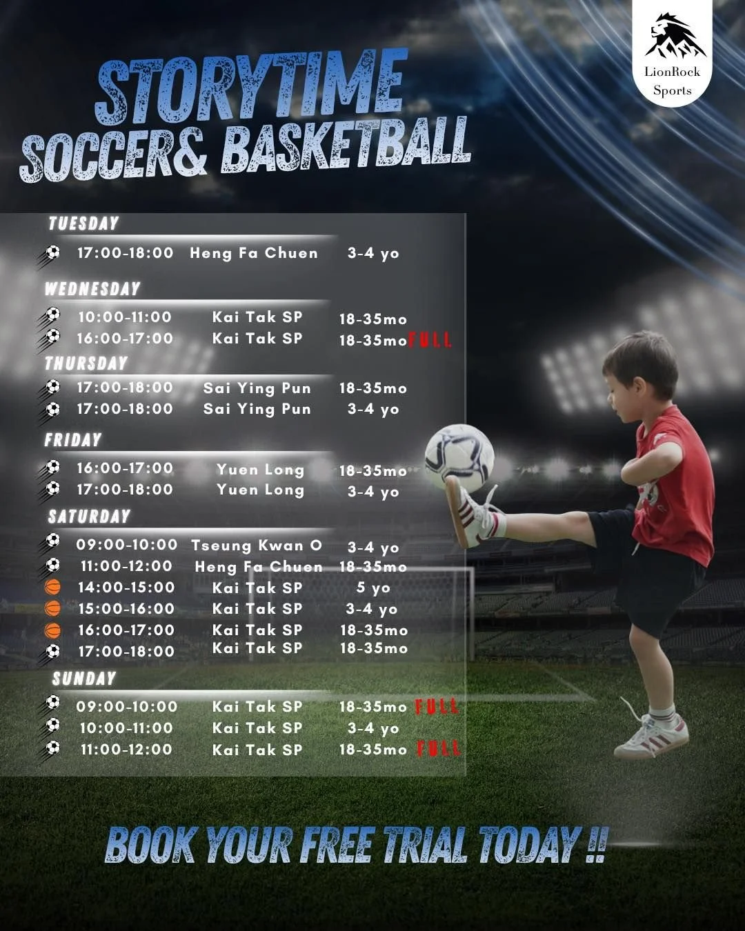 LionRock Sports &mdash; This Term&rsquo;s Classes Are Live! 🏀⚽

We&rsquo;ve got a fresh lineup of classes and locations ready for you this term &mdash; and there&rsquo;s even more on the way!

📖⚽️ Storytime Soccer classes are filling up fast, so do