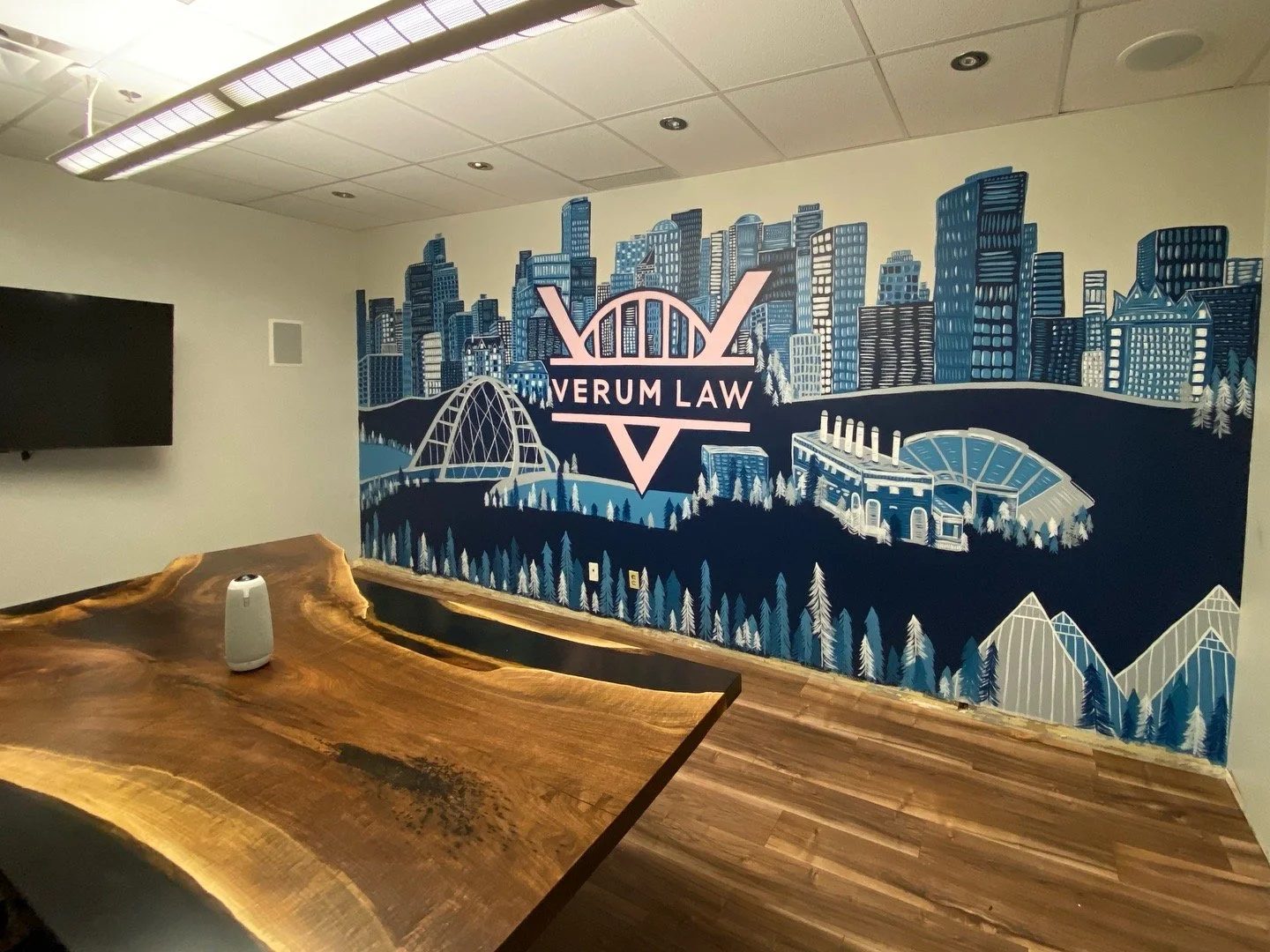 Scenic Edmonton, Alberta cityscape in boardroom of Verum office