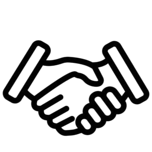 Geometric drawing of an outline square with sections divided by vertical, horizontal, and half circle lines.