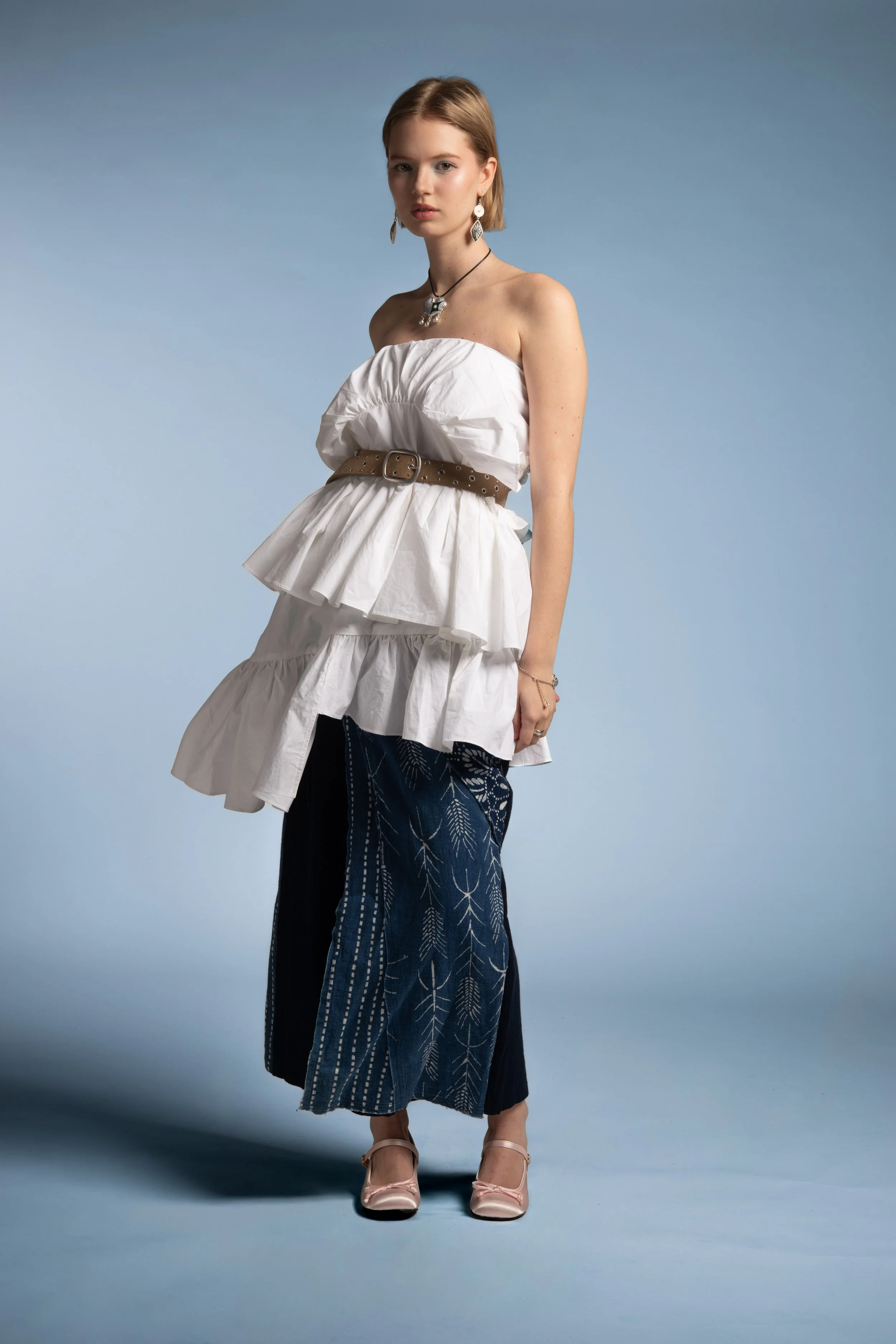 Indigo Skirt-Panel Trousers