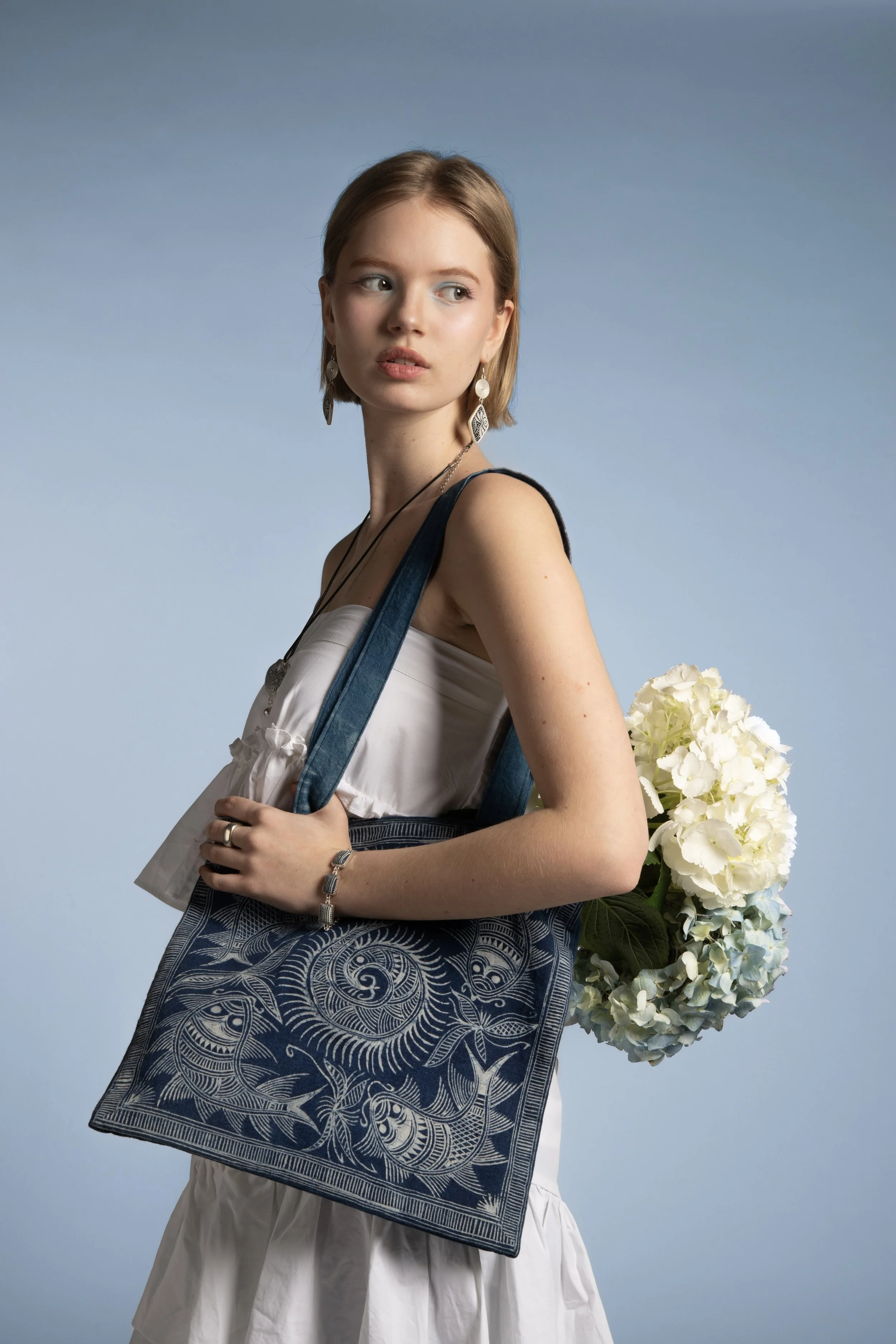 Indigo Sun Swirl & Fish Tote Bag