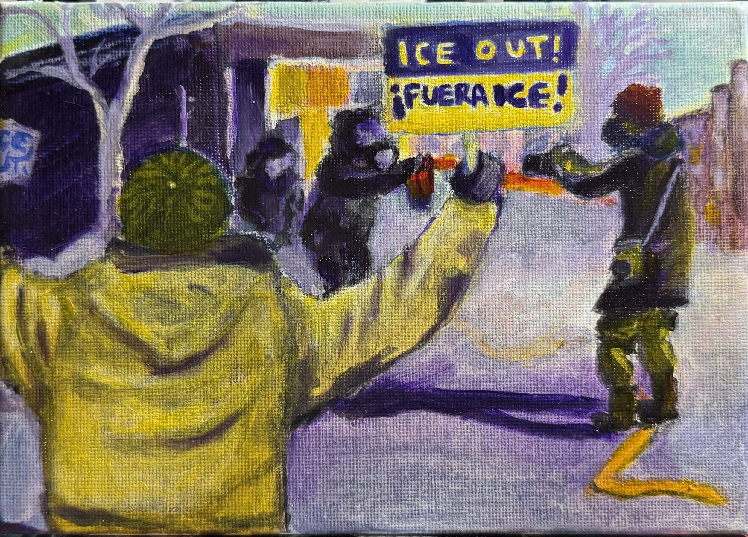 ICE OUT. 2026. Oil over gel gouache on 5x7” canvas board.