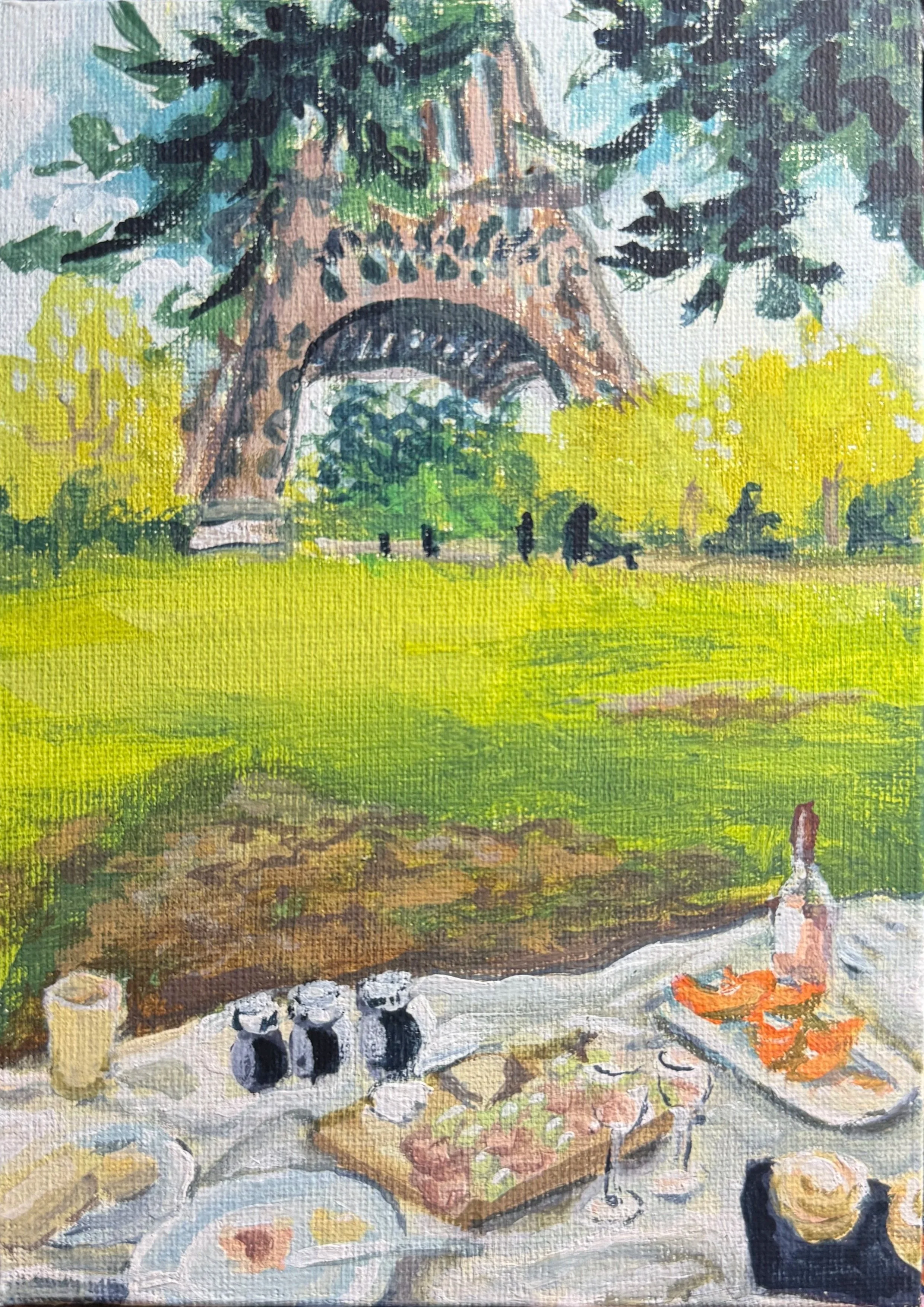 "Happy Beginnings 2," 2026. Gouache on 5x7” canvas panel.
