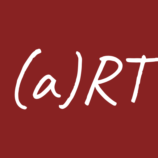 a deep red background with white, handwritten-style text that reads (a)RT, or art. It is also the favicon of the website.