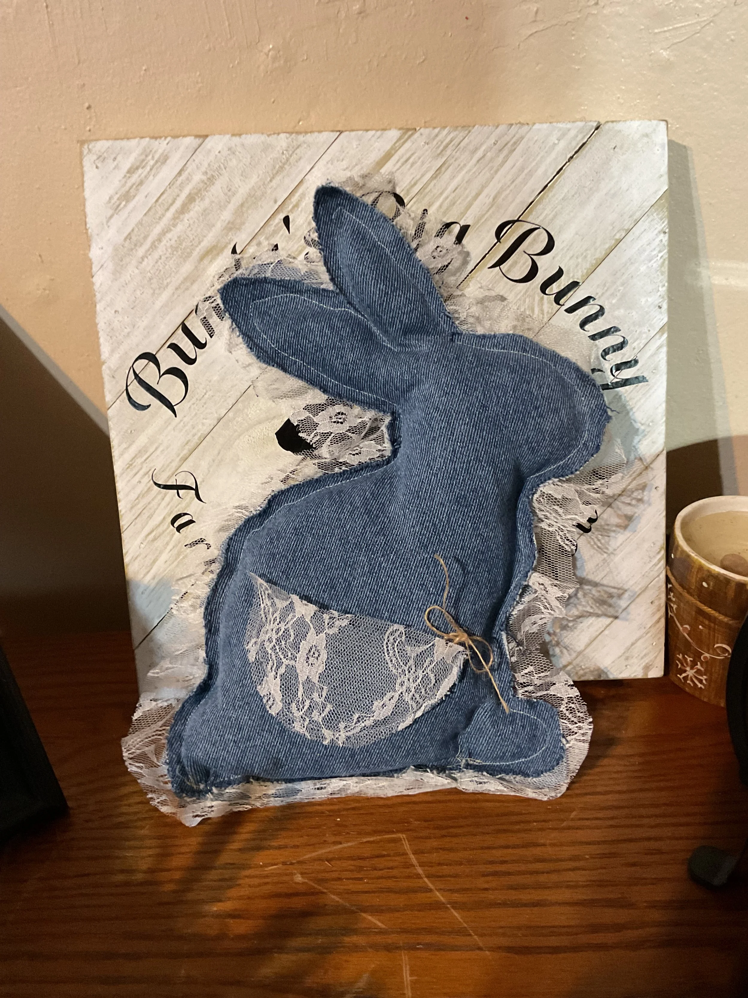 Up-cycled Denim and Lace Bunny