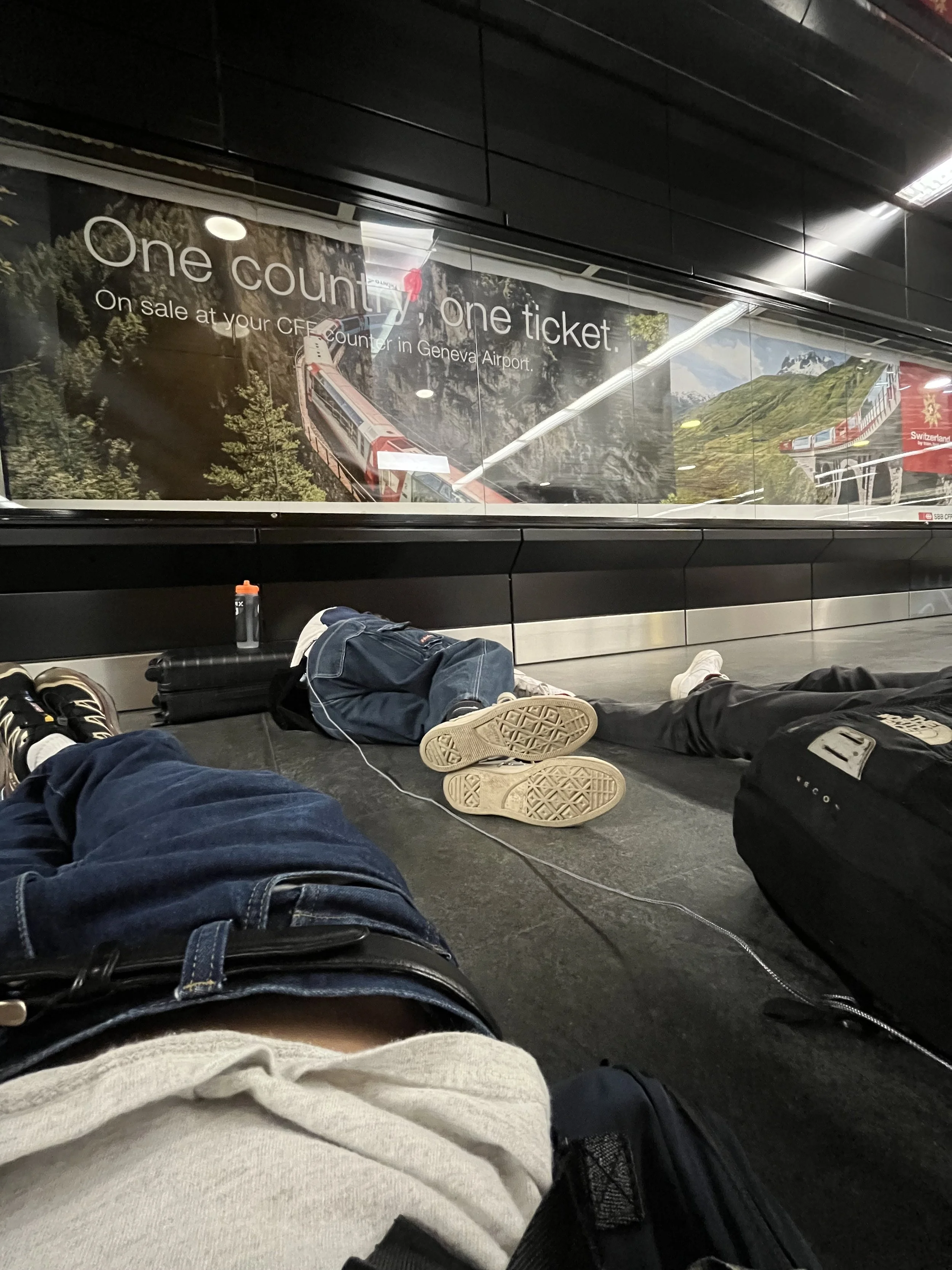 Sleeping in a train station in Geneva,  Switzerland
