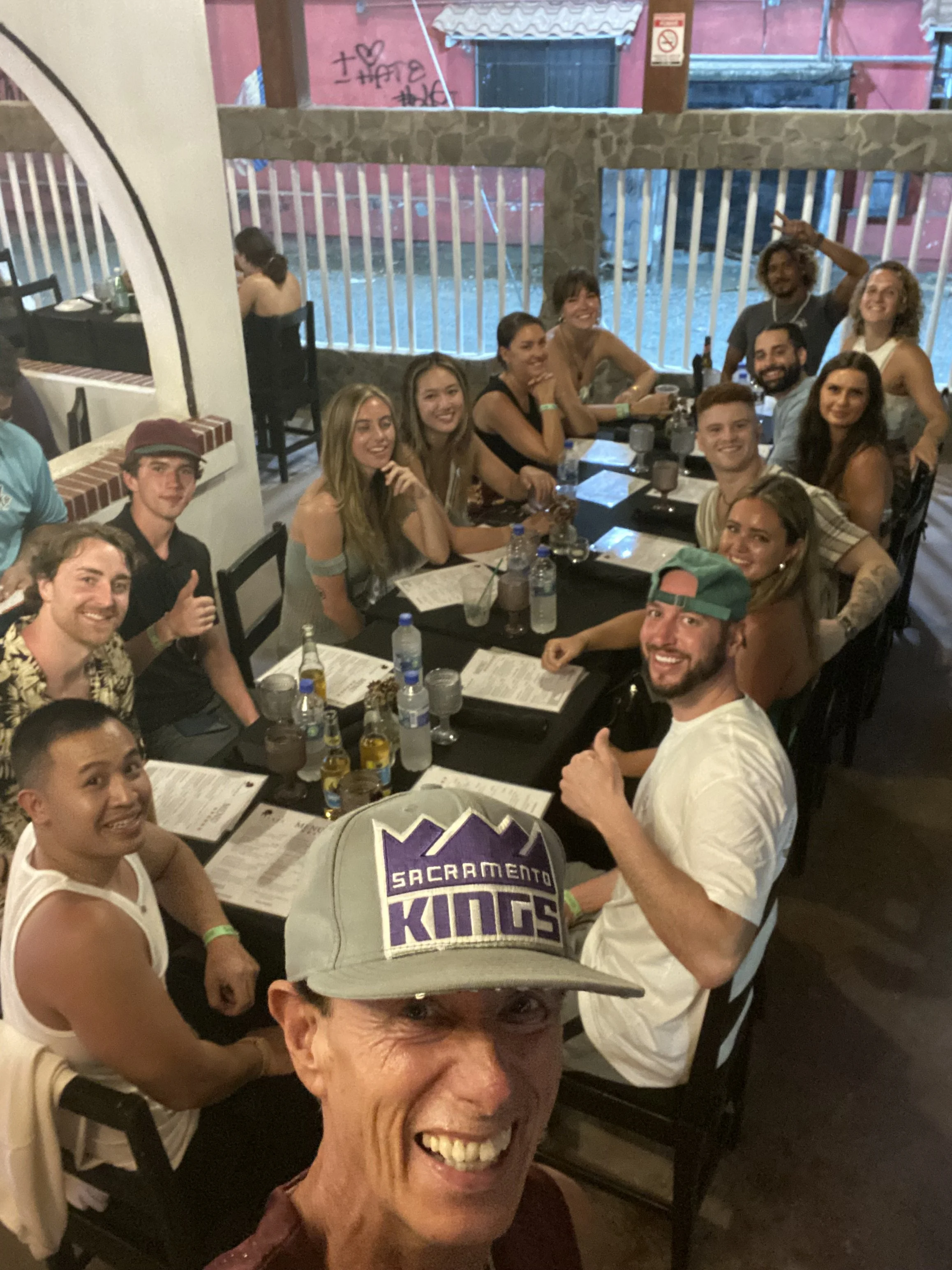 Meeting friends at a surf hostel in Jaco, Costa Rica