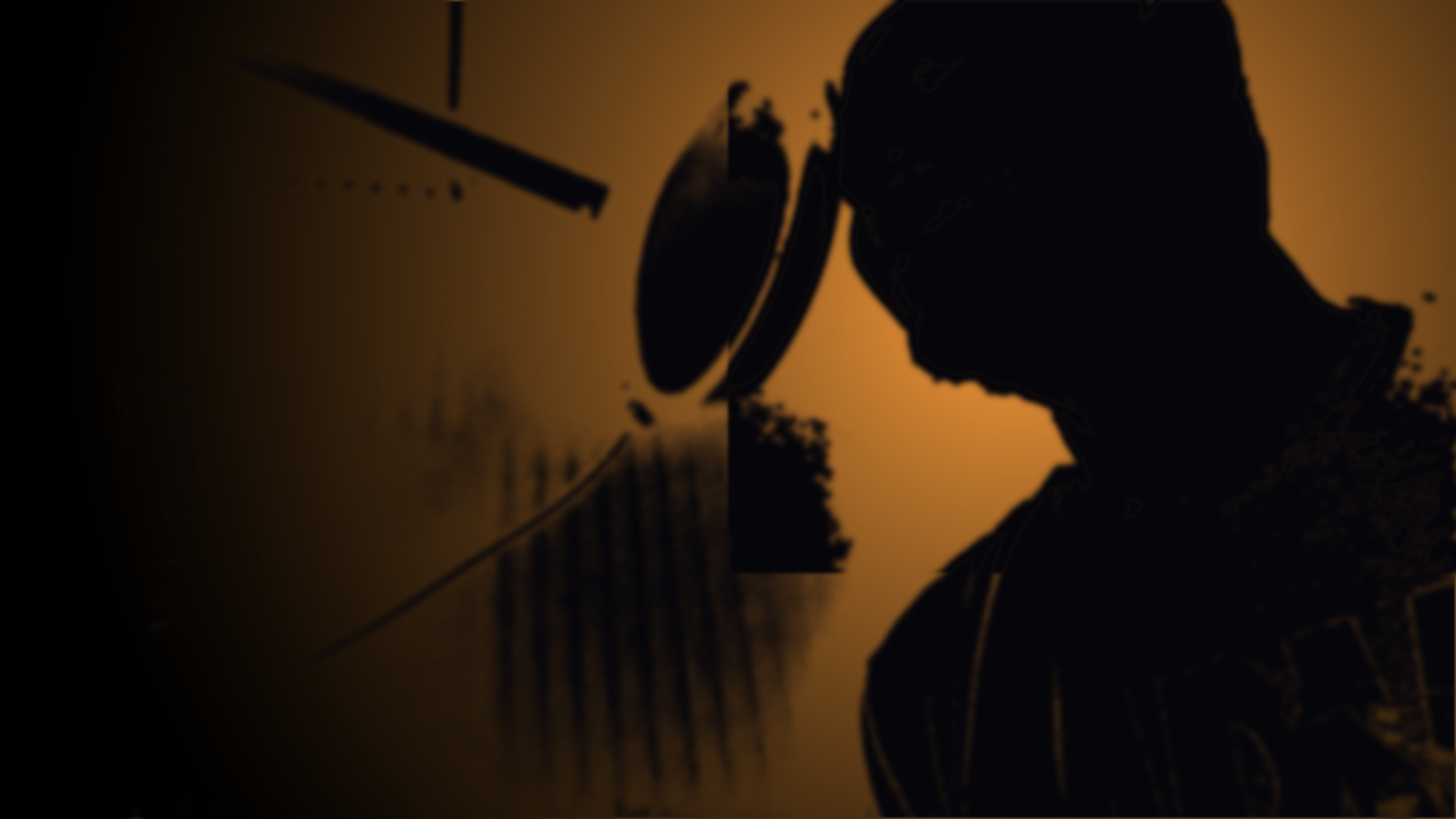 Silhouette of a voice actor Ross Marx wearing headphones and recording with a professional Shotgun microphone