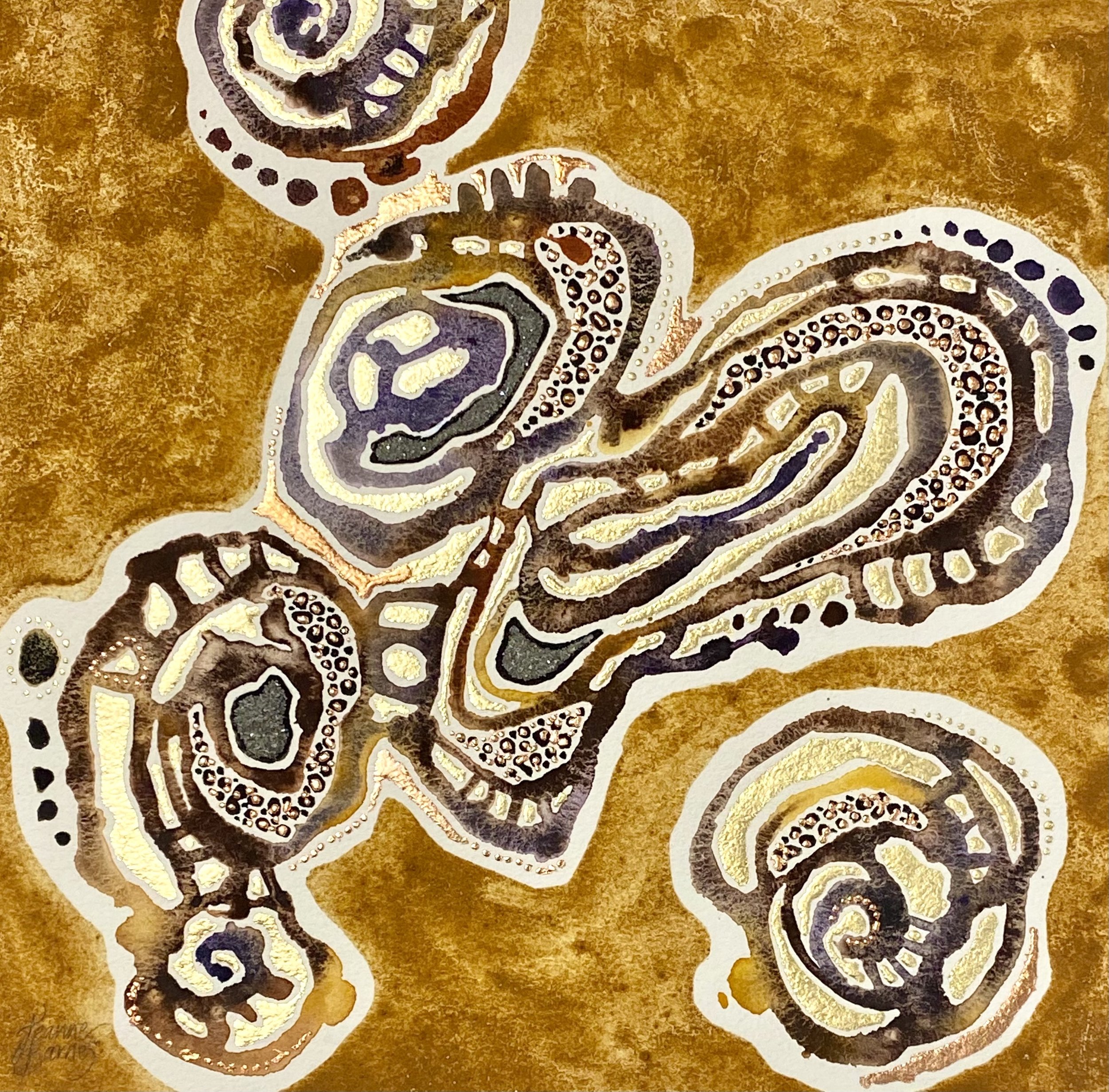 Purnululu Patterns 26x26cm wc ml 4ct ochres paper $900 inclframe.jpg