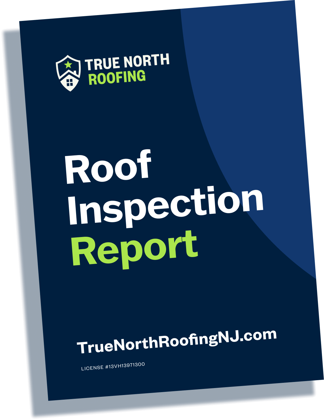 Roof inspection report cover from True North Roofing with their logo and website
