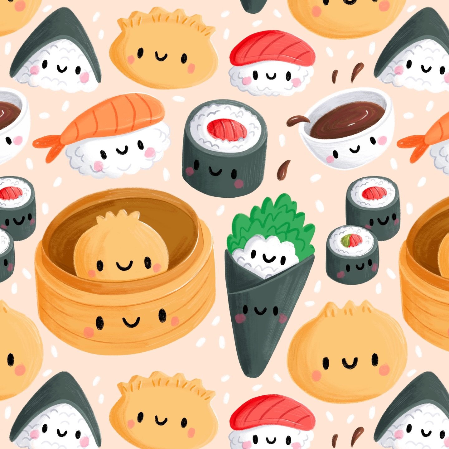 This sushi pattern is way too cute to eat 🍣 
.
.
.
#picturebookillustration #illustration #kidlit #childrensbooks #patterndesign @brightagencypublishing @brightagencylicensing