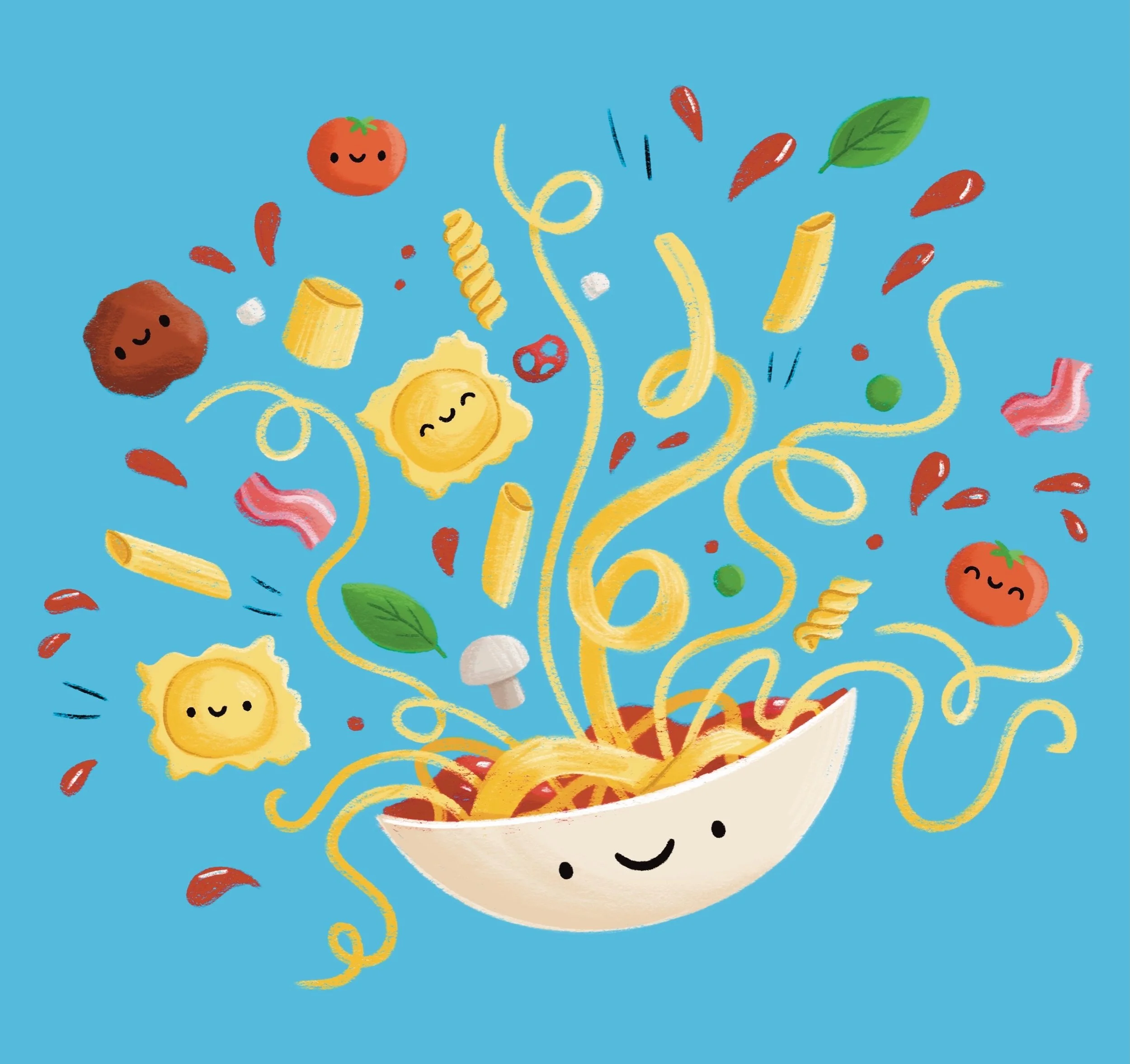 I&rsquo;ll take all the pastas thank you! 🍝 
.
.
#pasta #childrensbook #muralart #illustrator #productdesign @brightagencypublishing @brightagencylicensing