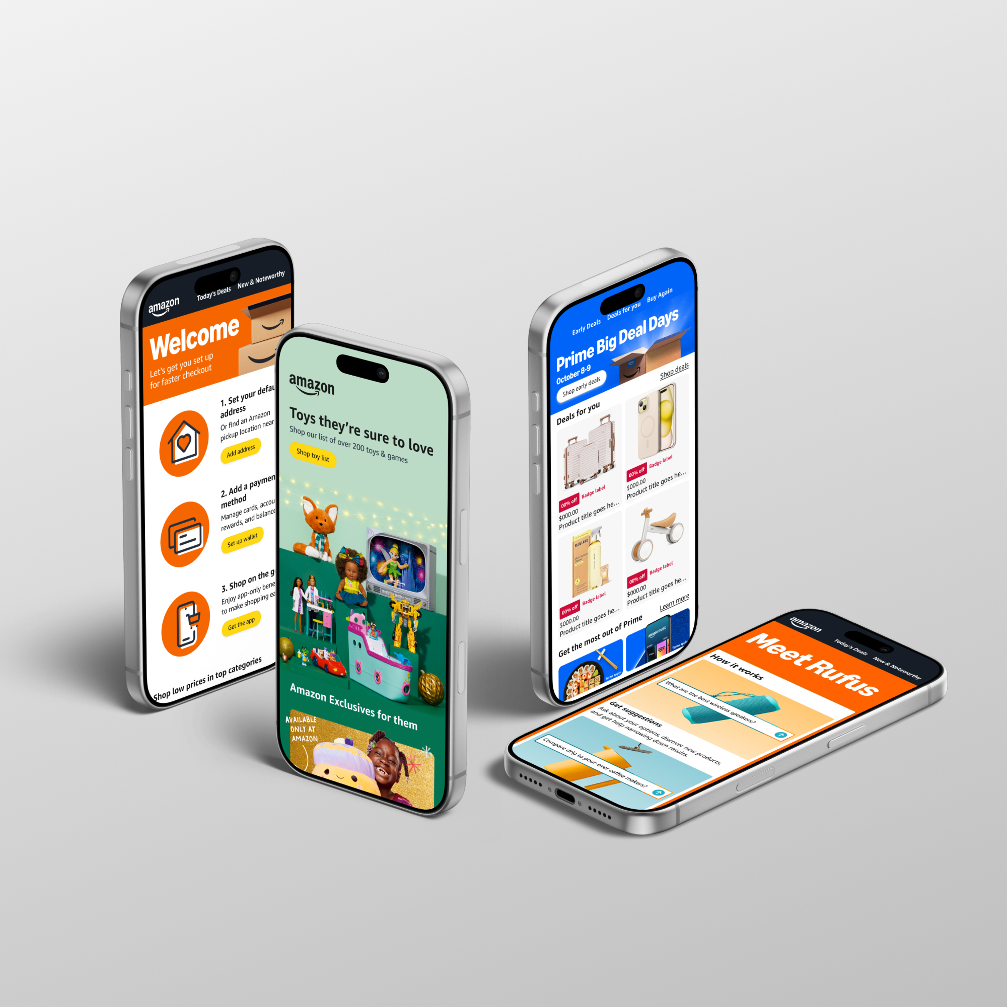 4 iphone mockups with Amazon emails displayed