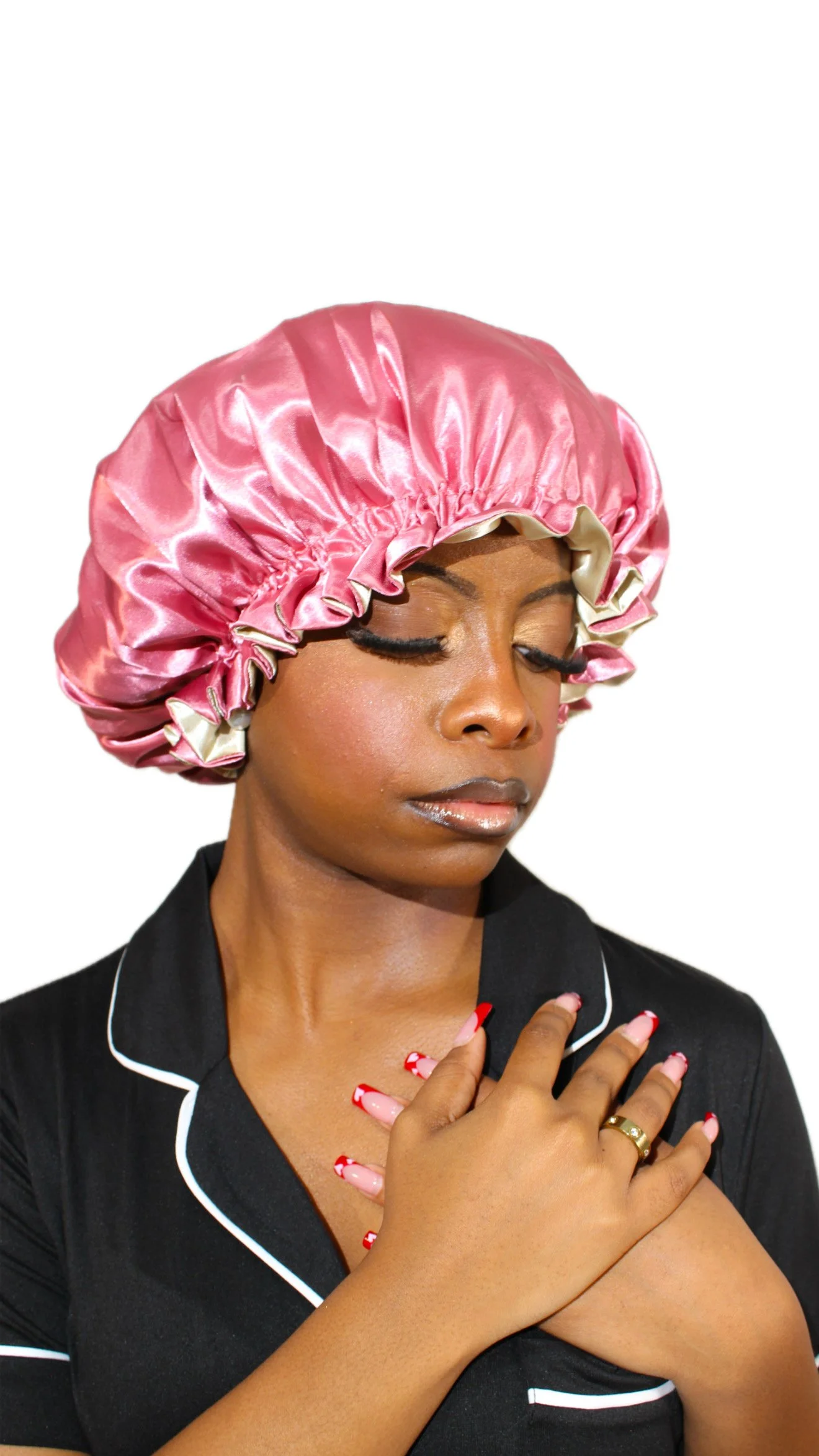 Blush/Beige Reversible Satin Bonnet (Drawstring)
