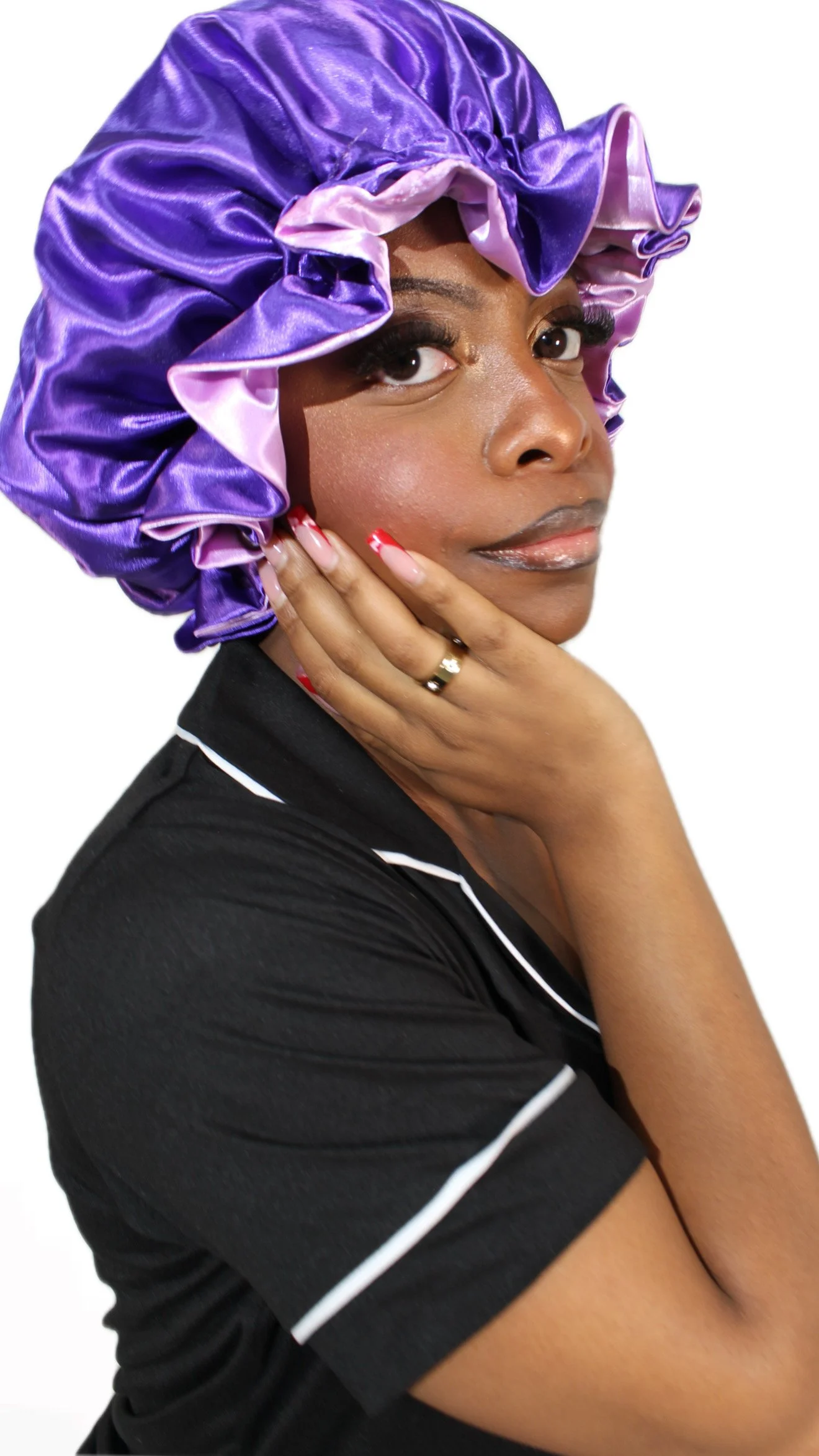 Violet/Lilac Reversible Satin Bonnet (Drawstring)