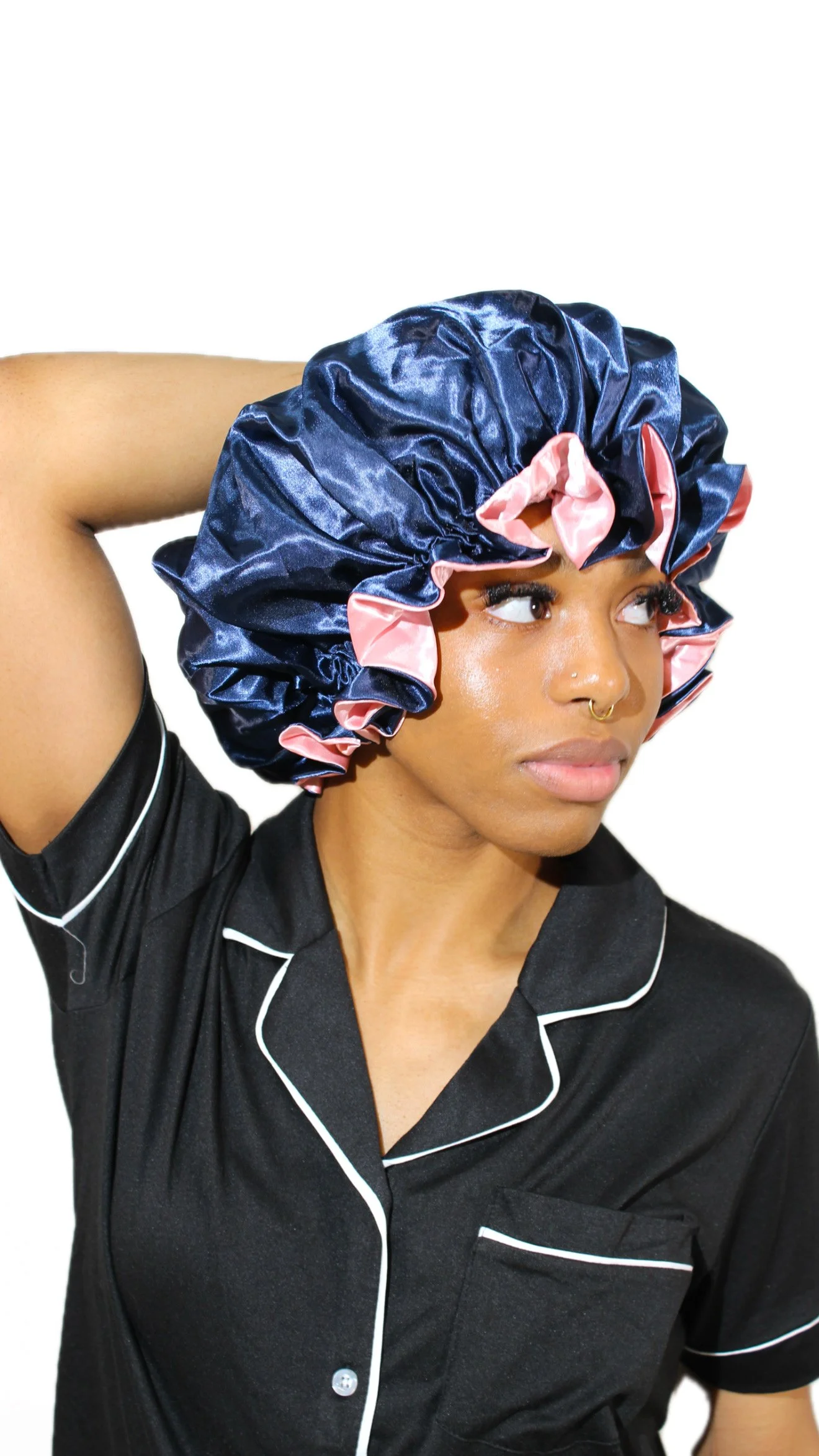 Navy/Coral Reversible Satin Bonnet
