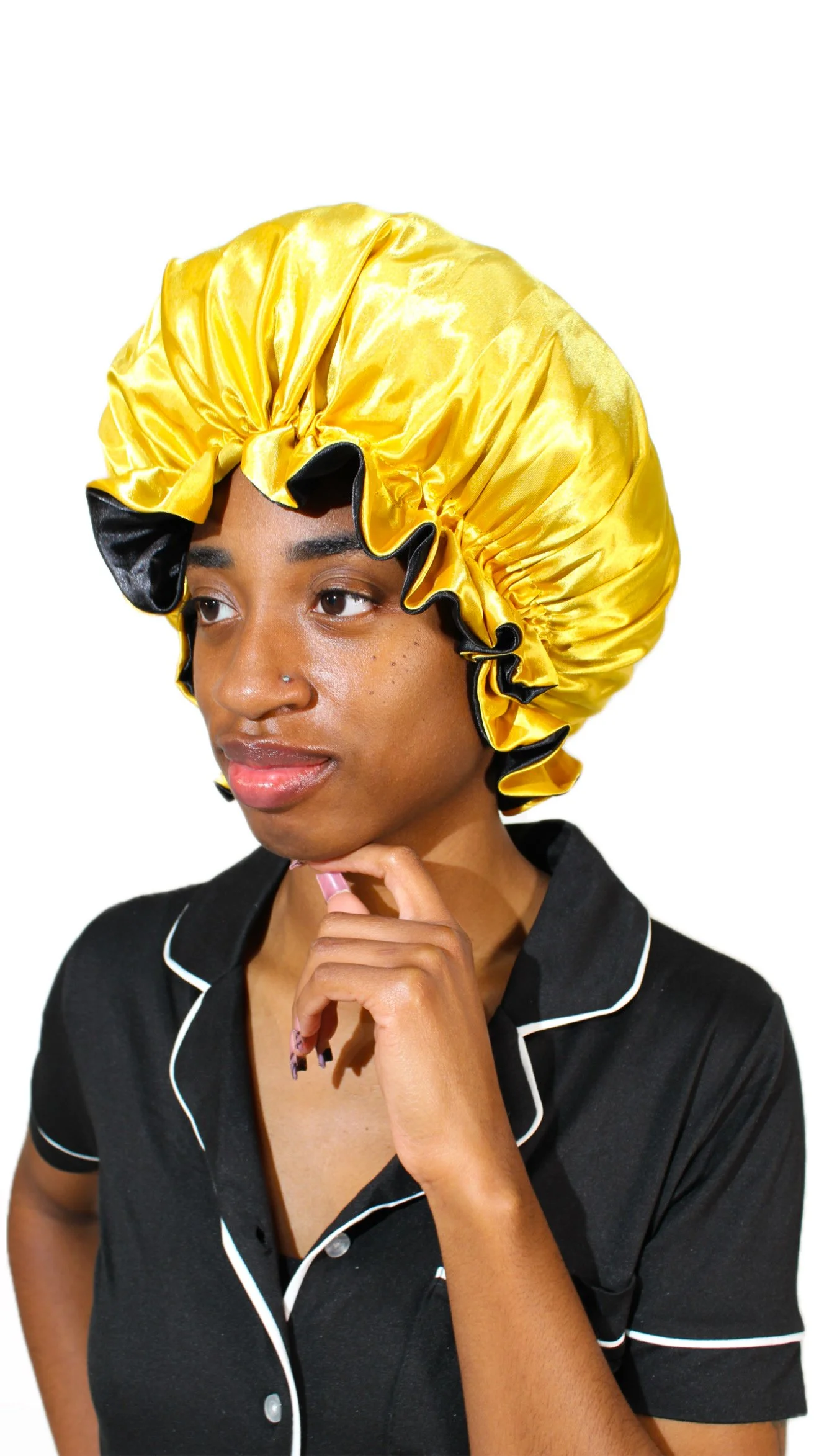 Golden/Black Reversible Satin Bonnet