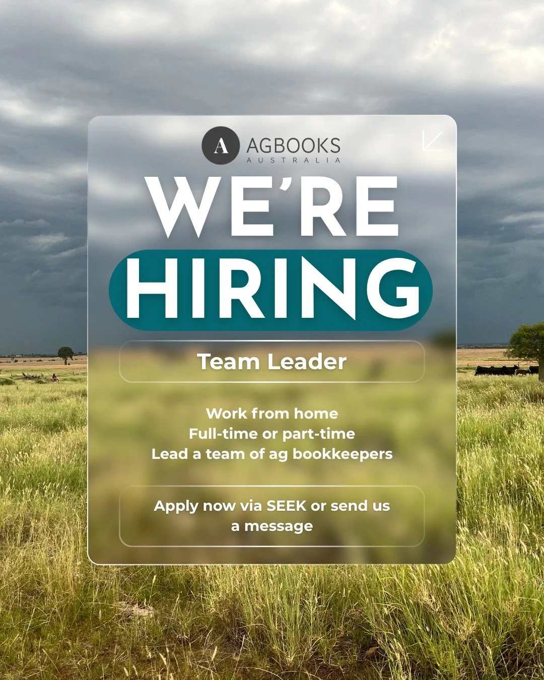 🌾 We're hiring! Team Leader &ndash; AgBooks Australia
We're on the hunt for an experienced accounting or finance professional with a good ag understanding to lead our team of passionate ag bookkeepers and accountants.
Here's the good stuff:
✨ Fully 