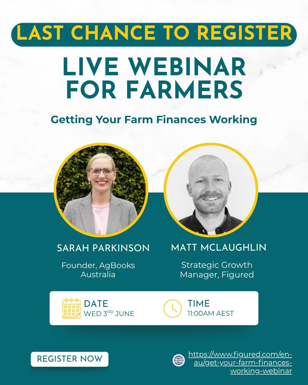 Tomorrow.

If you've been meaning to register for Getting Your Farm Finances Working, this is your reminder.

📅 Wednesday 3 June, 11:00am AEST
💻 Free. Online. 45 minutes.

And there's a reason to show up live:
Attendees can register their interest 