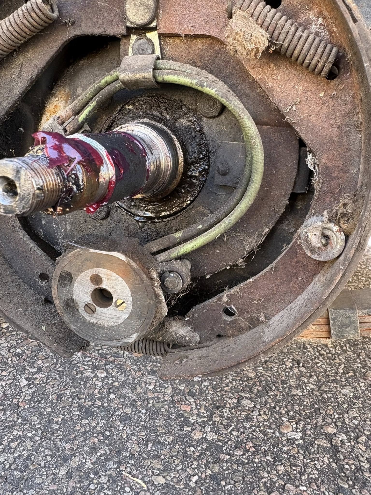 Trailer hub and brake assembly repair after a blown grease seal