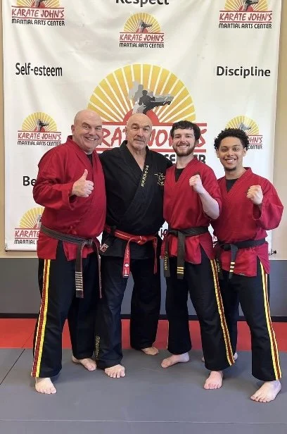 Black belt instructors at Karate John’s Martial Arts Center providing expert karate and self-defense instruction in Cicero and Liverpool, NY.