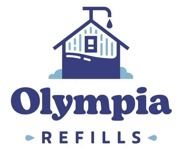 Olympia Refills logo: a house that is also a cute pump-type soap dispenser