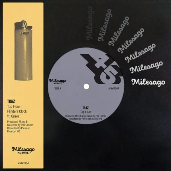 Traz – Top Floor 7" vinyl cover, Milesago Records