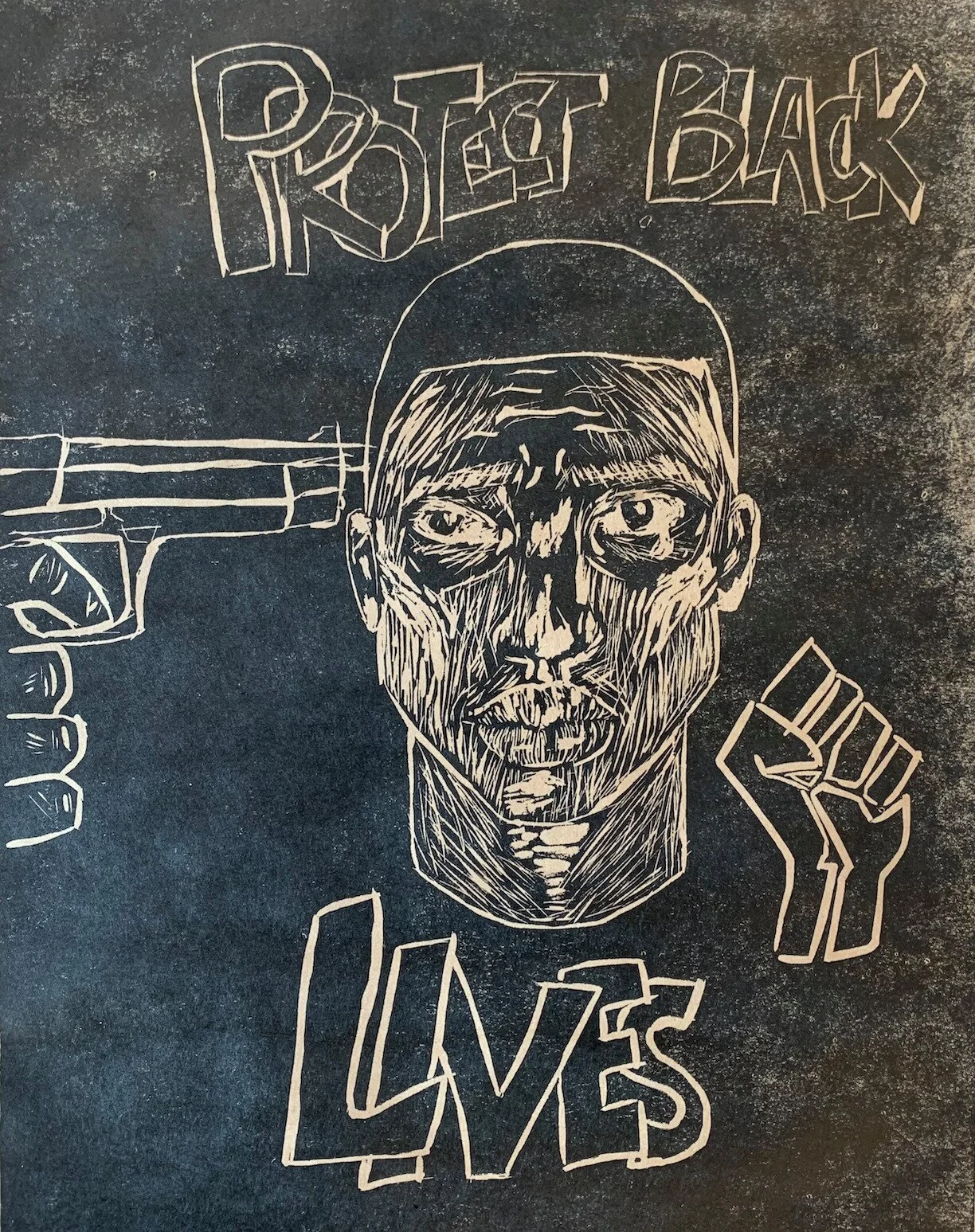 "Protect Black Lives" by Leena Barqawi, YAX printmaking student (Fall 2018)