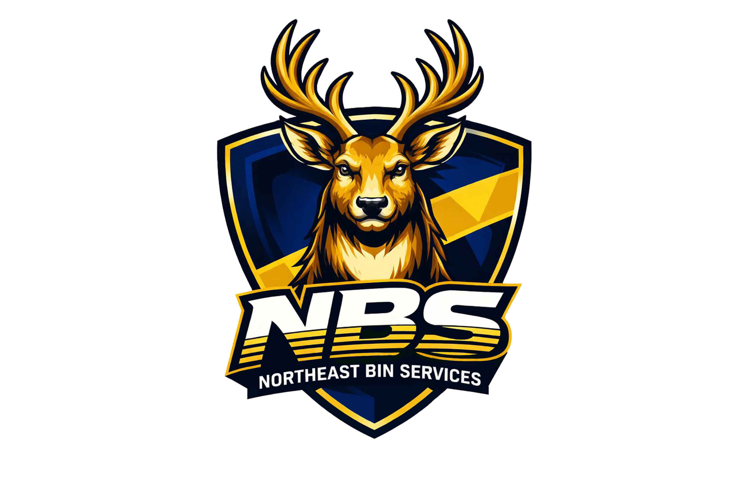 Logo of the Northeast Bin Services (NBS) featuring a deer with large antlers, set against a shield-shaped background with the company name.