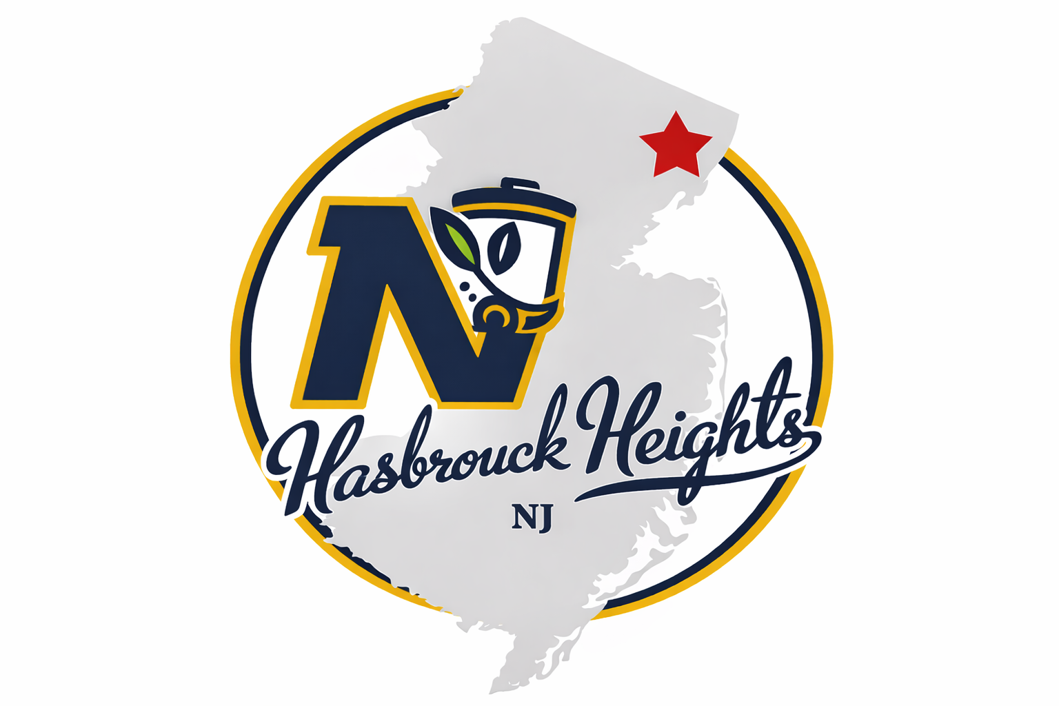 Logo of Hasbrouck Heights, NJ featuring a red star on top and stylized blue text.