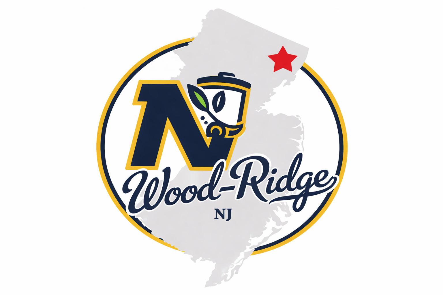 Logo for Wood-Ridge NJ featuring a red star and stylized blue script font.