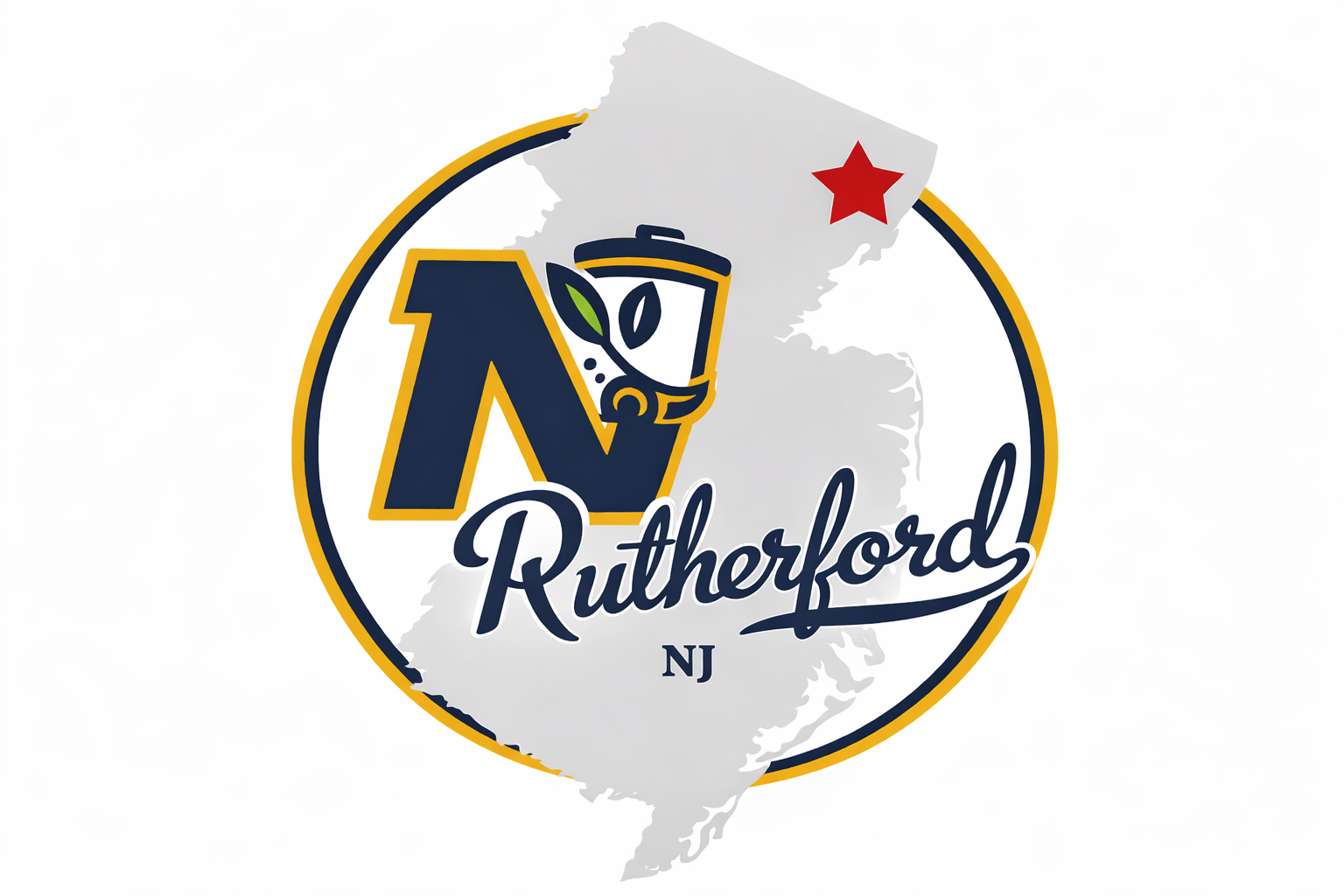 Rutherford, New Jersey city logo with a red star above the stylized blue text.