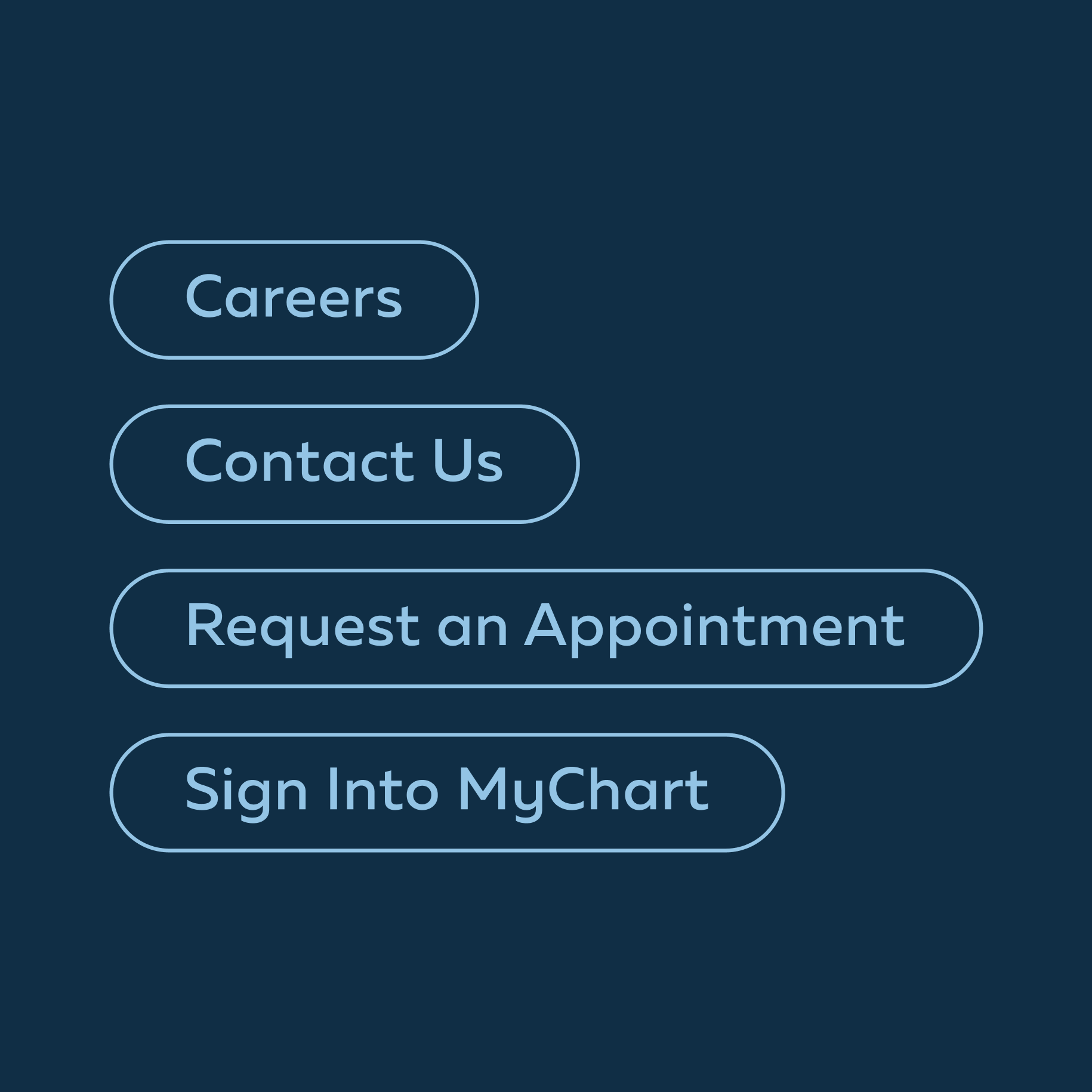 Navigation menu with options: Careers, Contact Us, Request an Appointment, Sign Into MyChart on a dark blue background.