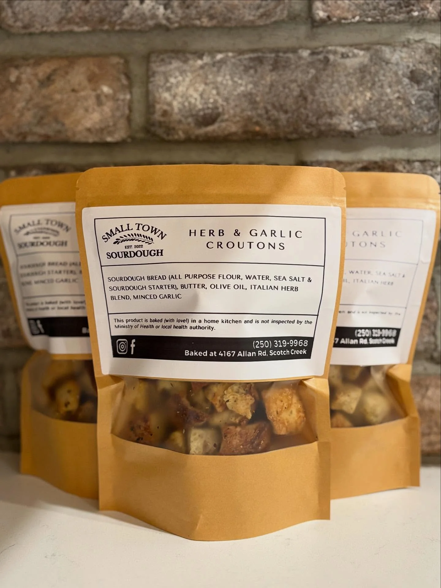 sourdough croutons - add to salads, wraps, soups, or even just enjoy as a little crunchy snack 👌🏼 available until sold out, message to add to your preorder this week! 🍞🌿🧄 (250) 319-9968