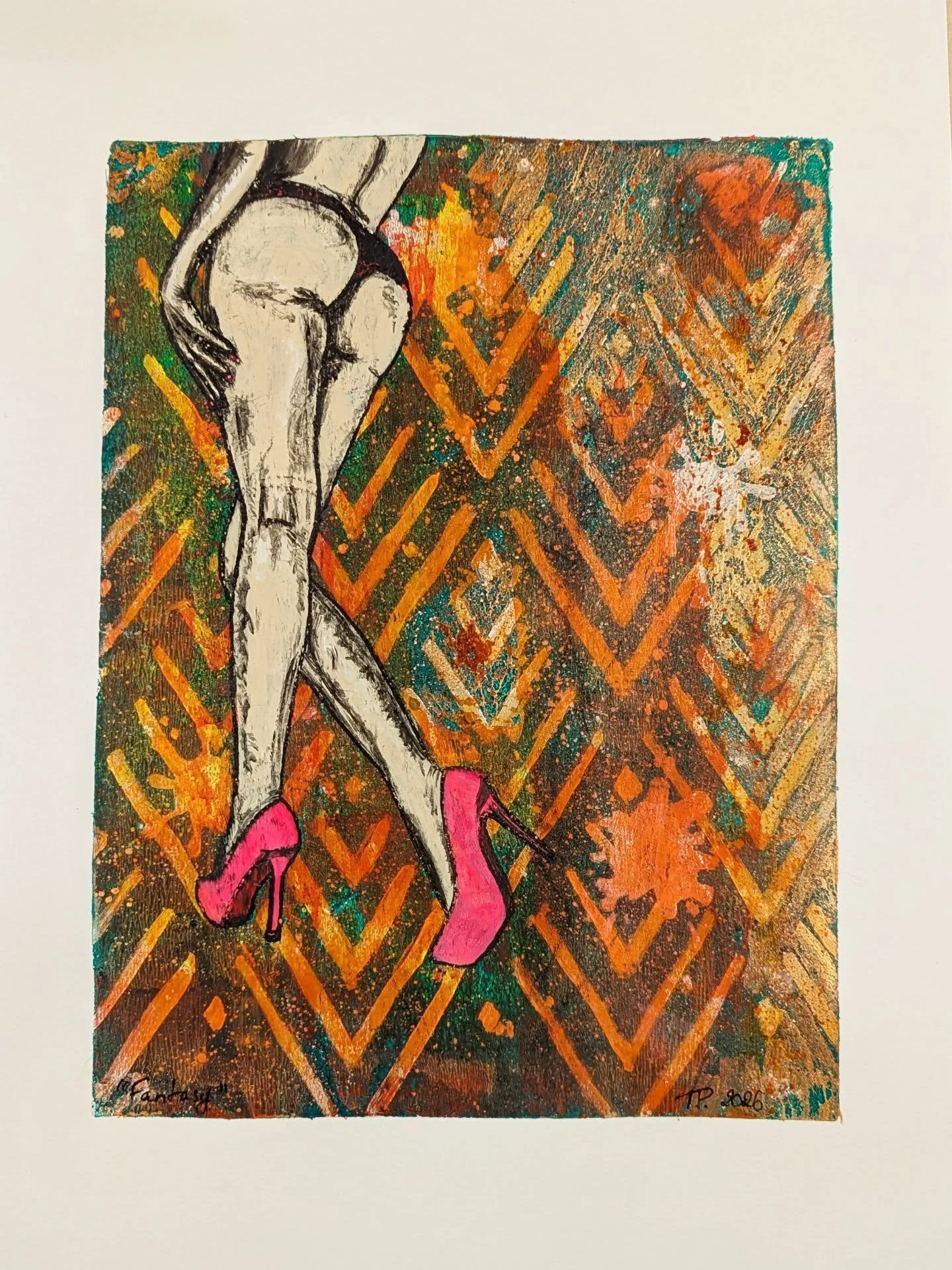 Another one bites... The butt?

"Fantasy" (2026)
12x16" Acrylic monoprint 
NFS until after the summer shows

This is the second piece in my "Pay Me" series. 

I think the collection is self-explanatory but you can head over t
