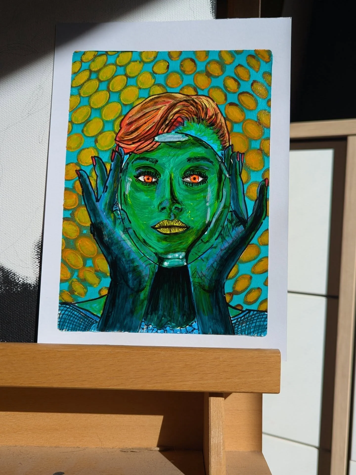 "Strange Brew"

5.8x8.3"
Acrylic monoprint on paper

I have a habit of decoupaging and keeping far too many images so I don't even know where I found the OG inspo photo, but I knew it was just too good to not hoard.

Every piece I pain