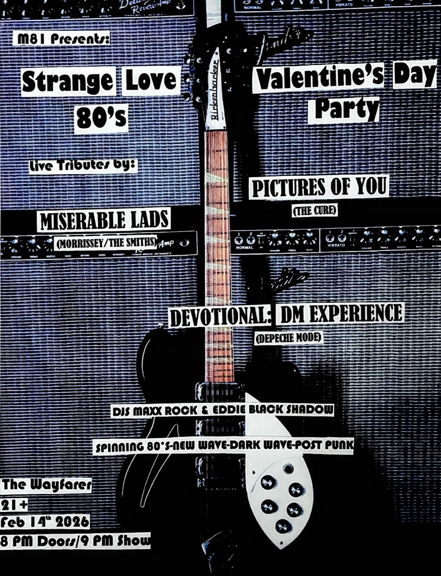 STRANGE LOVE &mdash; Valentine&rsquo;s Night 🖤

The Smiths/Morrissey &bull; The Cure &bull; Depeche Mode Tributes + dark wave, new wave, and post-punk all night.

Feb 14 &mdash; The Wayfarer &mdash; 21+ 
Doors at 8.

#fyp #explore #orangecounty