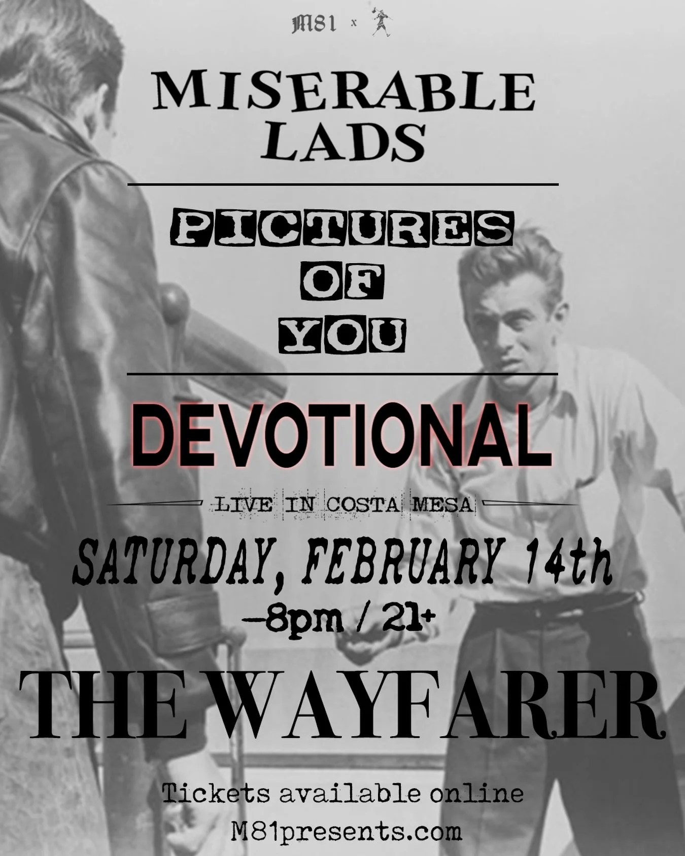 Valentine&rsquo;s Party at The Wayfarer. 🖤

One special night in Costa Mesa. 

- @miserablelads (Smiths/Moz)
- @pictures_of_you_tribute (The Cure)
- @devotional_dmexperience_ (Depeche Mode)

Feb 14 &bull; 8pm &bull; 21+ 
Tickets up now &mdash; M81pr
