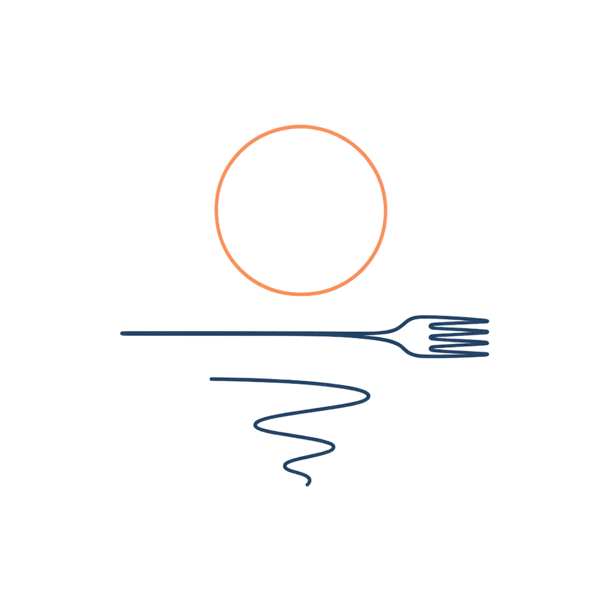 PR Nutrition logo, sun, fork, ocean, sunrise