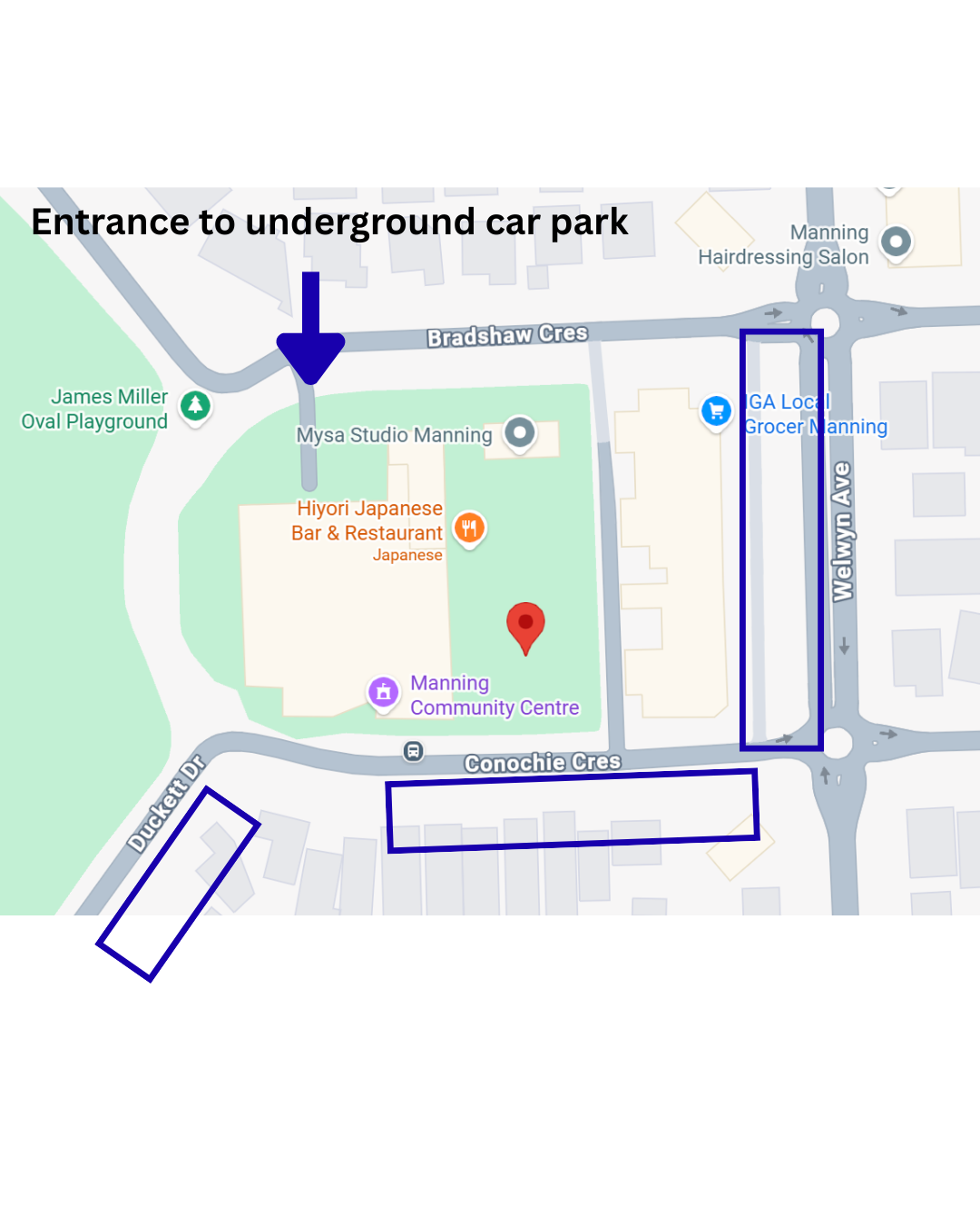 Map showing the parking options for clients attending PR Nutrition, a Perth-based dietitian clinic.