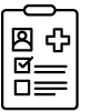 Medical clipboard with a person's photo, health checkboxes, and medical information