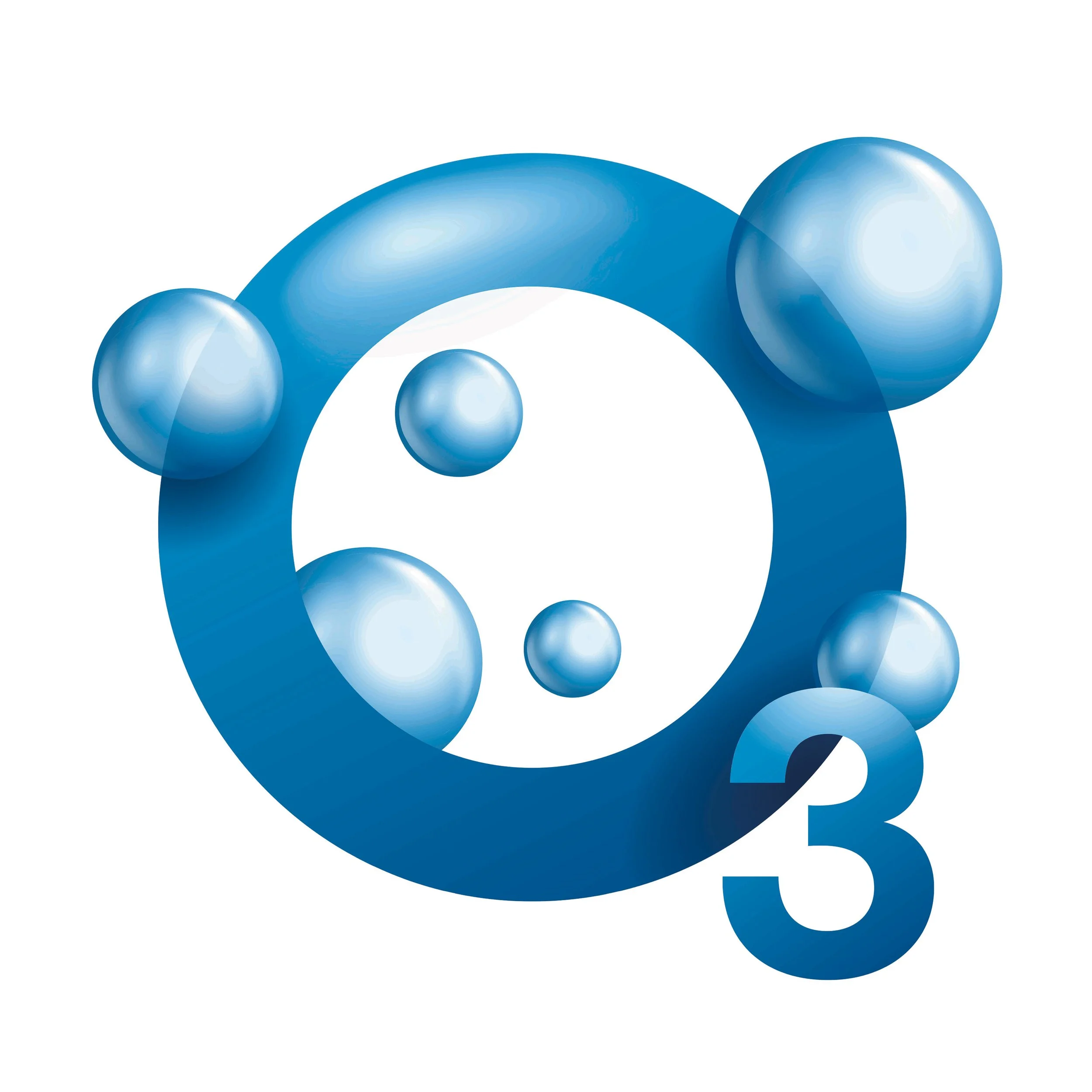 Illustration of a blue molecular structure representing the chemical formula for ozone, O3. Advertising prolozone injections at leigh injection clinic