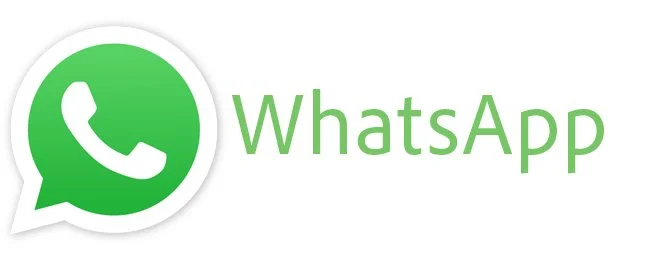 WhatsApp logo with green speech bubble and white phone icon next to the word 'WhatsApp' in green text.