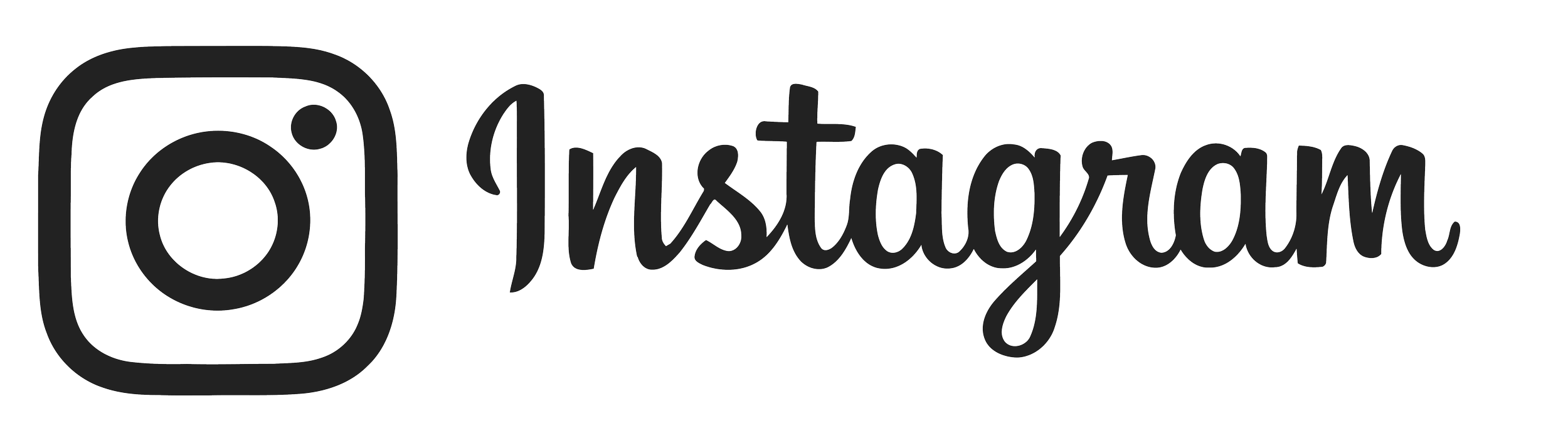 Instagram logo with cursive text.