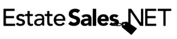 A black and white logo with the text 'Estate Sales .NET' in a stylized font.