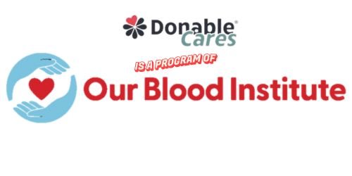 Donabe Cares logo with a heart and hands, and text indicating it's a program of Our Blood Institute